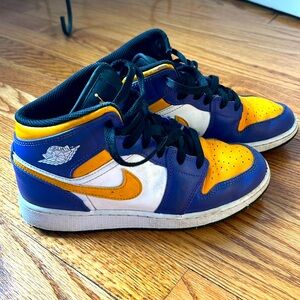 Boys Laker’s colors Air Jordan sneakers